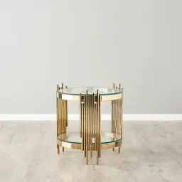 Lindsay Polished Gold Stainless Steel Round Side Table - Clear Glass Top