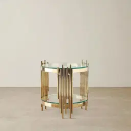 Lindsay Polished Gold Stainless Steel Round Side Table - Clear Glass Top