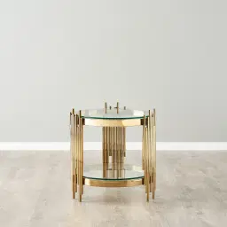 Lindsay Polished Gold Stainless Steel Round Side Table - Clear Glass Top
