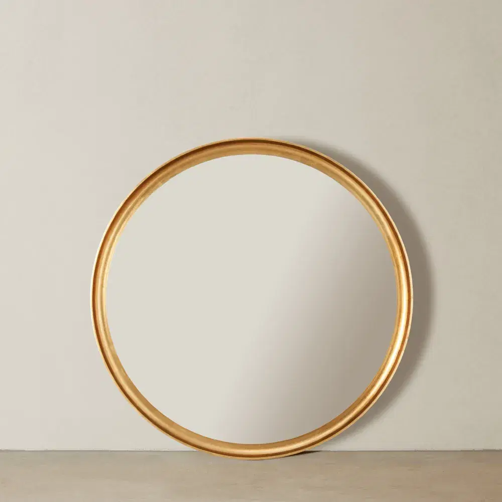 Fiona Antique Gold Round Wooden Mirror