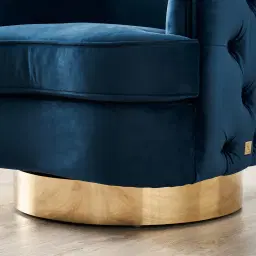 Kelly Navy Blue Swivel Chair - Gold Legs