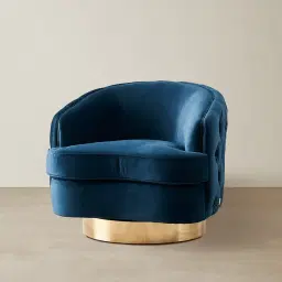 Kelly Navy Blue Swivel Chair - Gold Legs