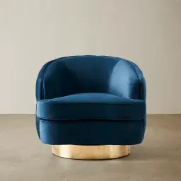 Kelly Navy Blue Swivel Chair - Gold Legs