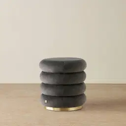 Megan Charcoal Velvet 40cm Round Ottoman