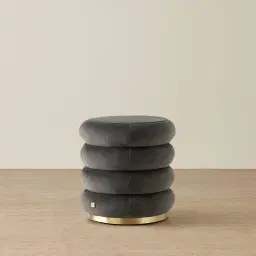 Megan Charcoal Velvet 40cm Round Ottoman