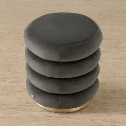 Megan Charcoal Velvet 40cm Round Ottoman