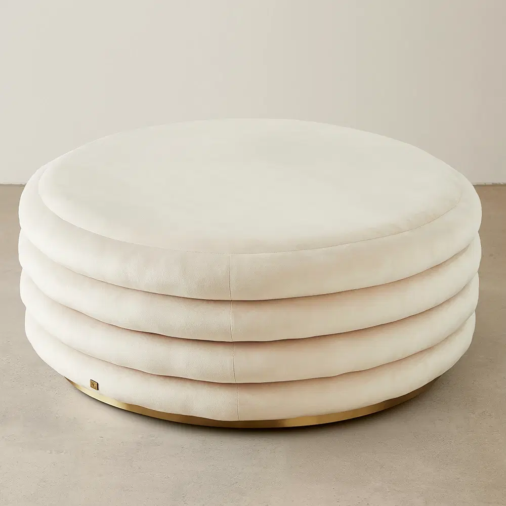 Megan Cream Velvet 100cm Round Ottoman