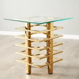 Clarette Gold Side Table - Clear Glass Top