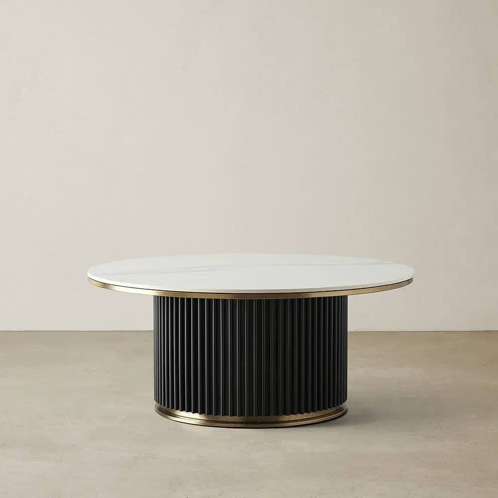 Archie Black High Coffee Table with White Sintered Stone Top - 100x45cm