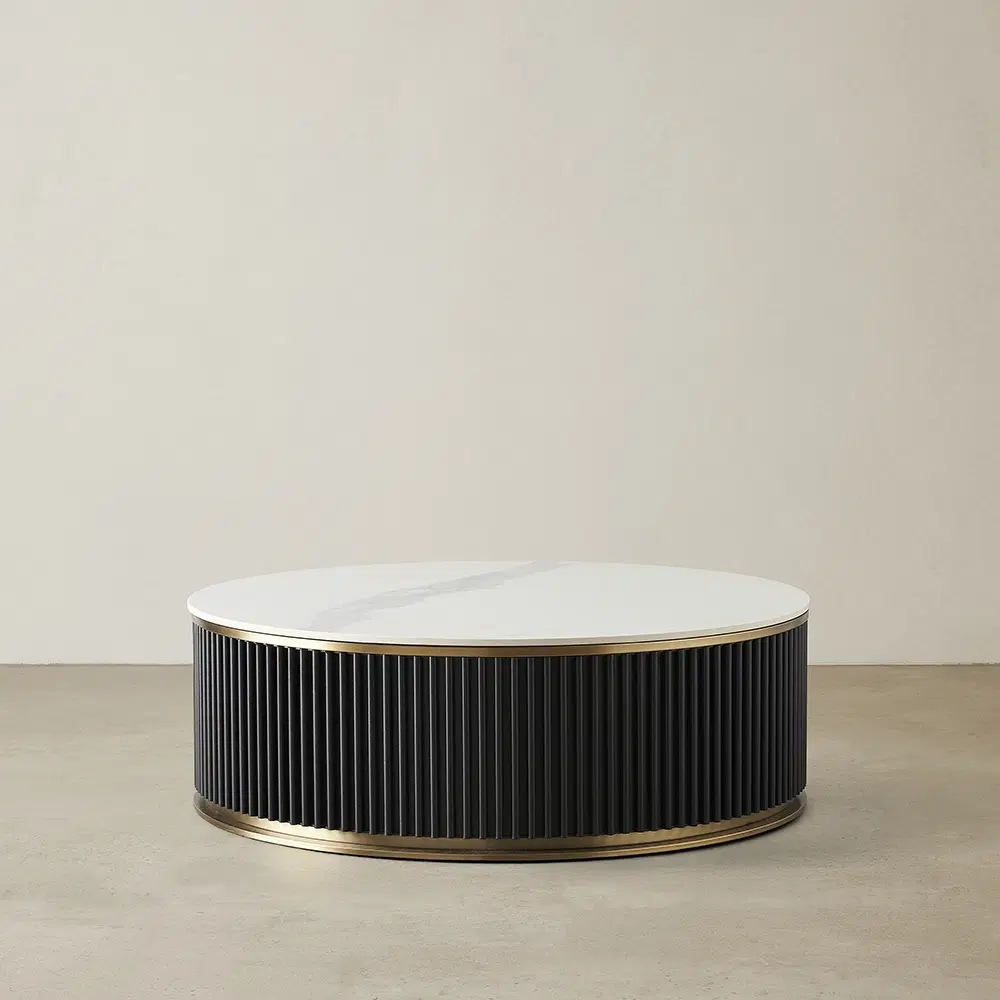 Archie Black Low Coffee Table with White Sintered Stone Top - 100x35cm
