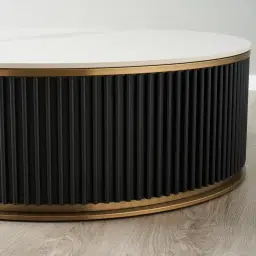Archie Black Low Coffee Table with White Sintered Stone Top - 100x35cm