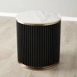 Archie Black Round Side Table with White Sintered Stone Top