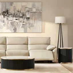 Archie Black Round Side Table with White Sintered Stone Top