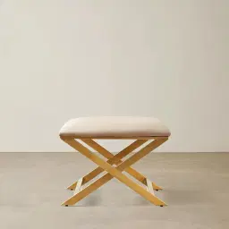 Elle Beige Velvet Ottoman - Brushed Gold Stainless Steel Legs