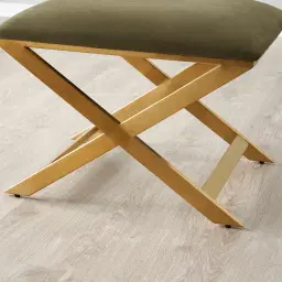 Elle Olive Green Velvet Ottoman - Brushed Gold Stainless Steel Legs