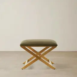 Elle Olive Green Velvet Ottoman - Brushed Gold Stainless Steel Legs