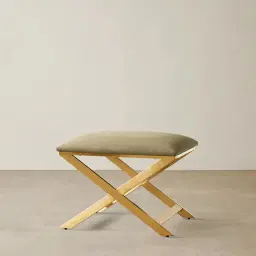 Elle Olive Green Velvet Ottoman - Brushed Gold Stainless Steel Legs