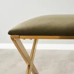 Elle Olive Green Velvet Ottoman - Brushed Gold Stainless Steel Legs