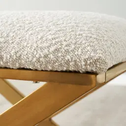 Elle Cream Boucle Ottoman - Brushed Gold Stainless Steel Legs