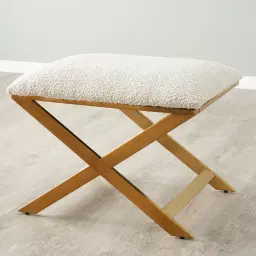 Elle Cream Boucle Ottoman - Brushed Gold Stainless Steel Legs