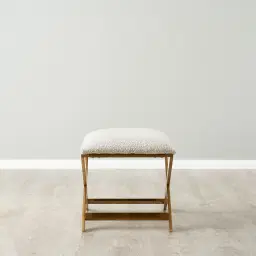 Elle Cream Boucle Ottoman - Brushed Gold Stainless Steel Legs