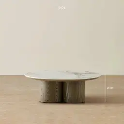 Terzetto Pandora Brown Sintered Stone Round Coffee Table Low - Medium Brown Wooden Legs