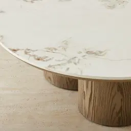 Terzetto Pandora Brown Sintered Stone Round Coffee Table Low - Medium Brown Wooden Legs