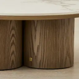 Terzetto Pandora Brown Sintered Stone Round Coffee Table Low - Medium Brown Wooden Legs