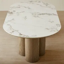 Terzetto Pandora Brown Sintered Stone Curved Dining Table- Medium Brown Wooden Legs