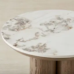 Terzetto Pandora Brown Sintered Stone Round Side Table - Medium Brown Wooden Legs