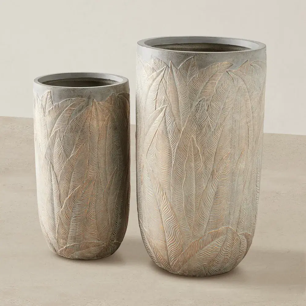 Maliyah Brass Washed Fibre Clay Tall Planter - Set of 2