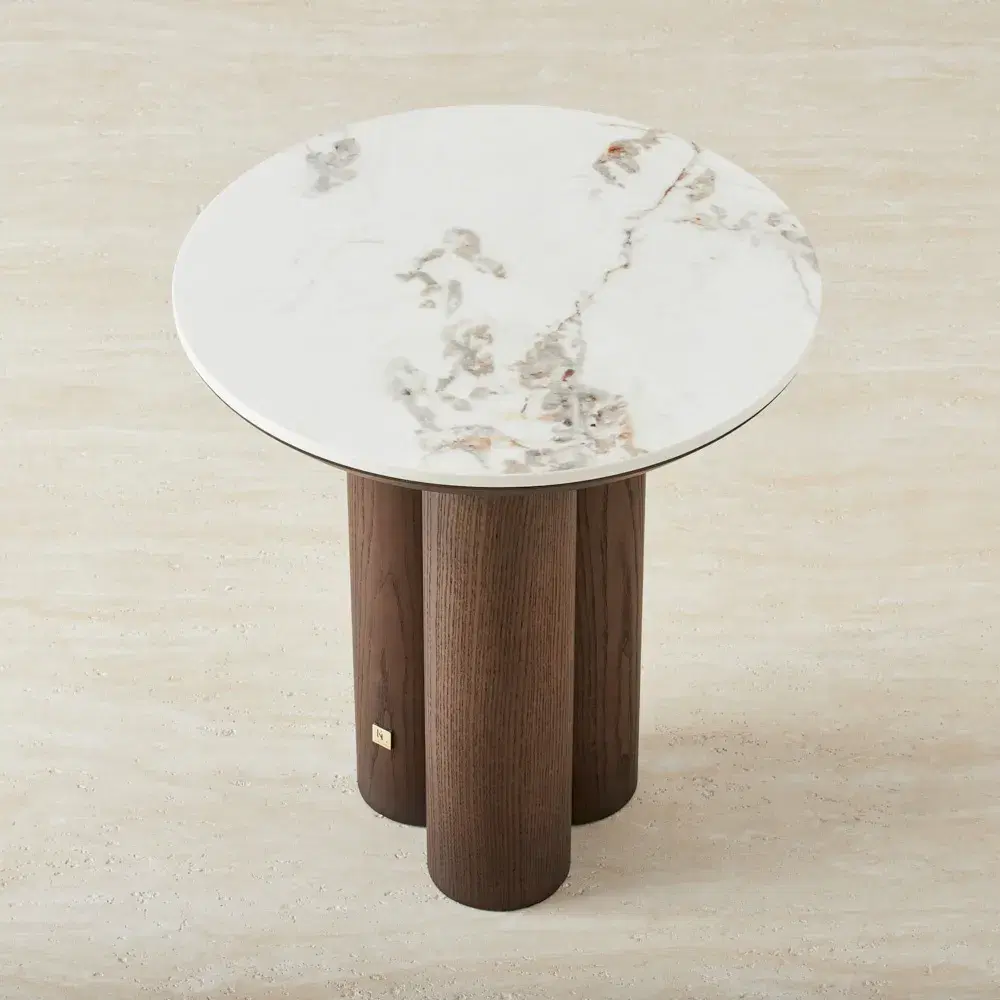 Terzetto Pandora Brown Sintered Stone Round Side Table - Dark Brown Ash Legs