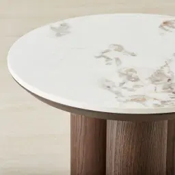 Terzetto Pandora Brown Sintered Stone Round Side Table - Dark Brown Ash Legs