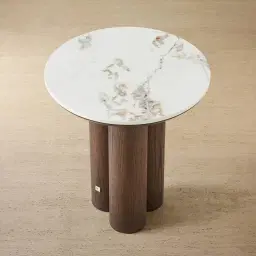 Terzetto Pandora Brown Sintered Stone Round Side Table - Dark Brown Ash Legs