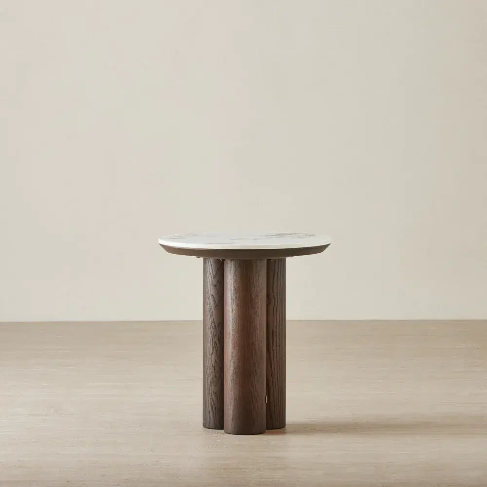 Terzetto Pandora Brown Sintered Stone Round Side Table - Dark Brown Ash Legs