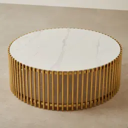 Amaya White Sintered Stone Coffee Table - Polished Gold Legs