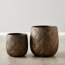 Zariah Black and Gold Fibre Clay Planter - Set of 2