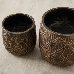 Zariah Black and Gold Fibre Clay Planter - Set of 2