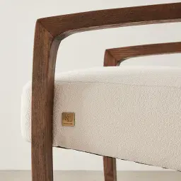 Astrid Chantilly White Fabric Wood Armchair - Maple Brown Legs