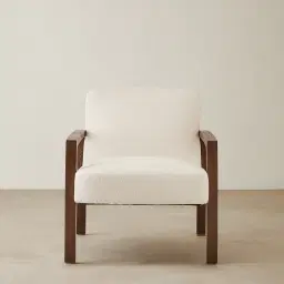 Astrid Chantilly White Fabric Wood Armchair - Maple Brown Legs