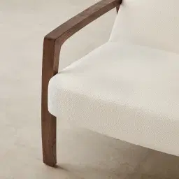 Astrid Chantilly White Fabric Wood Armchair - Maple Brown Legs