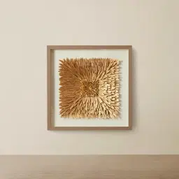 Feather Shadow Box with Light Brown Frame