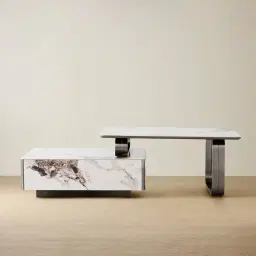 Marbella 2-Layered Cold Calacatta White Sintered Stone Coffee Table - Black Nickel Frame