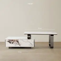Marbella 2-Layered Cold Calacatta White Sintered Stone Coffee Table - Black Nickel Frame