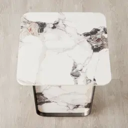 Marbella Cold Calacatta White Sintered Stone Side Table - Black Nickel Frame