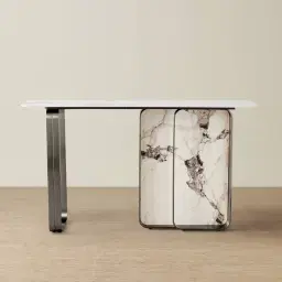 Marbella Cold Calacatta White Sintered Stone Console Table - Black Nickel Frame
