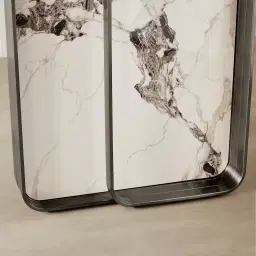 Marbella Cold Calacatta White Sintered Stone Console Table - Black Nickel Frame