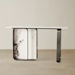 Marbella Cold Calacatta White Sintered Stone Console Table - Black Nickel Frame