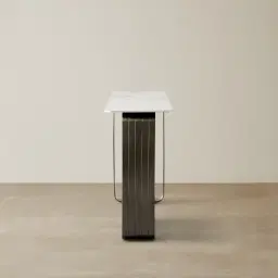 Marbella Cold Calacatta White Sintered Stone Console Table - Black Nickel Frame