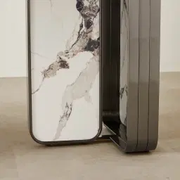 Marbella Cold Calacatta White Sintered Stone Dining Table - Black Nickel Frame